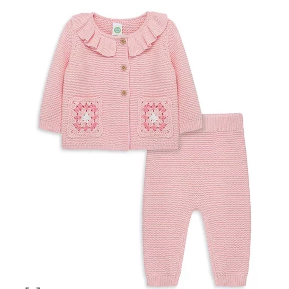 6/$20 Little Me Girl's Pink Crochet Sweater & Pant Set 6M EUC